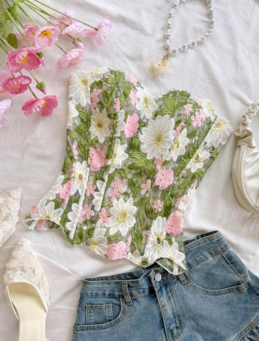 06. Pastel Floral Embroidered Bustier Corset